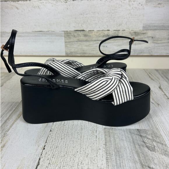 Journee Collection Womens 9.5 Lailee Black White Buckle Platform Sandals NEW - Picture 6 of 8